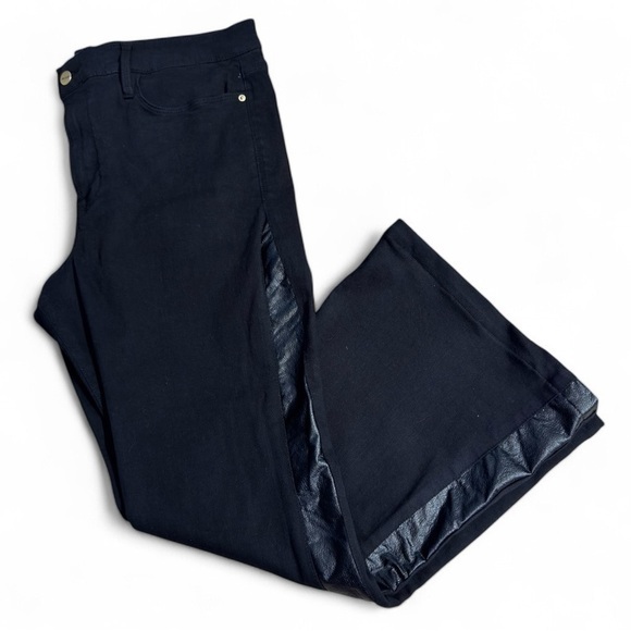 FRAME Le Pixie High Flare Black Jeans With Faux Leather Up The Sides Size 34 - Picture 1 of 8